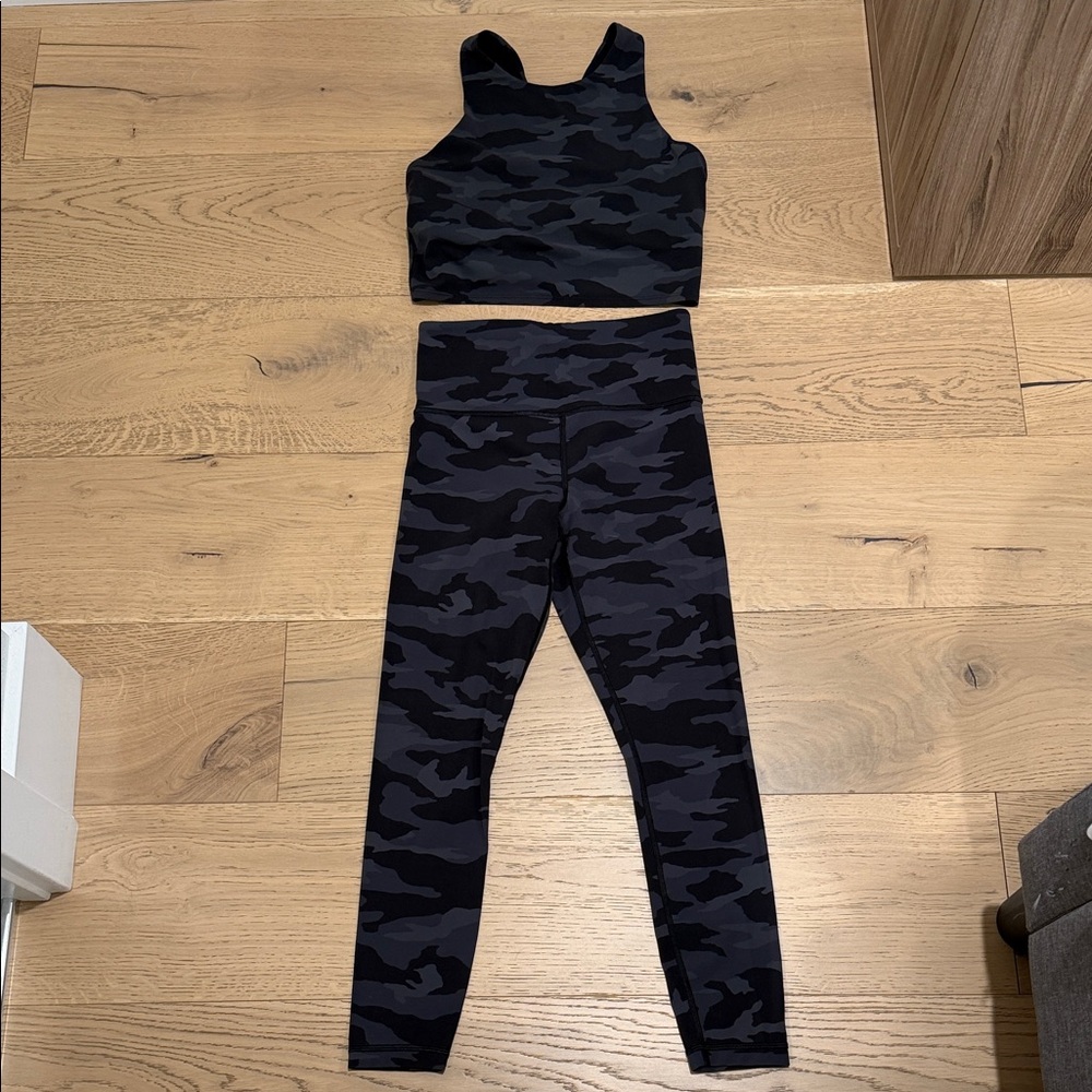 Athleta Black and Grey Camo Sports Bra and Leggings Set